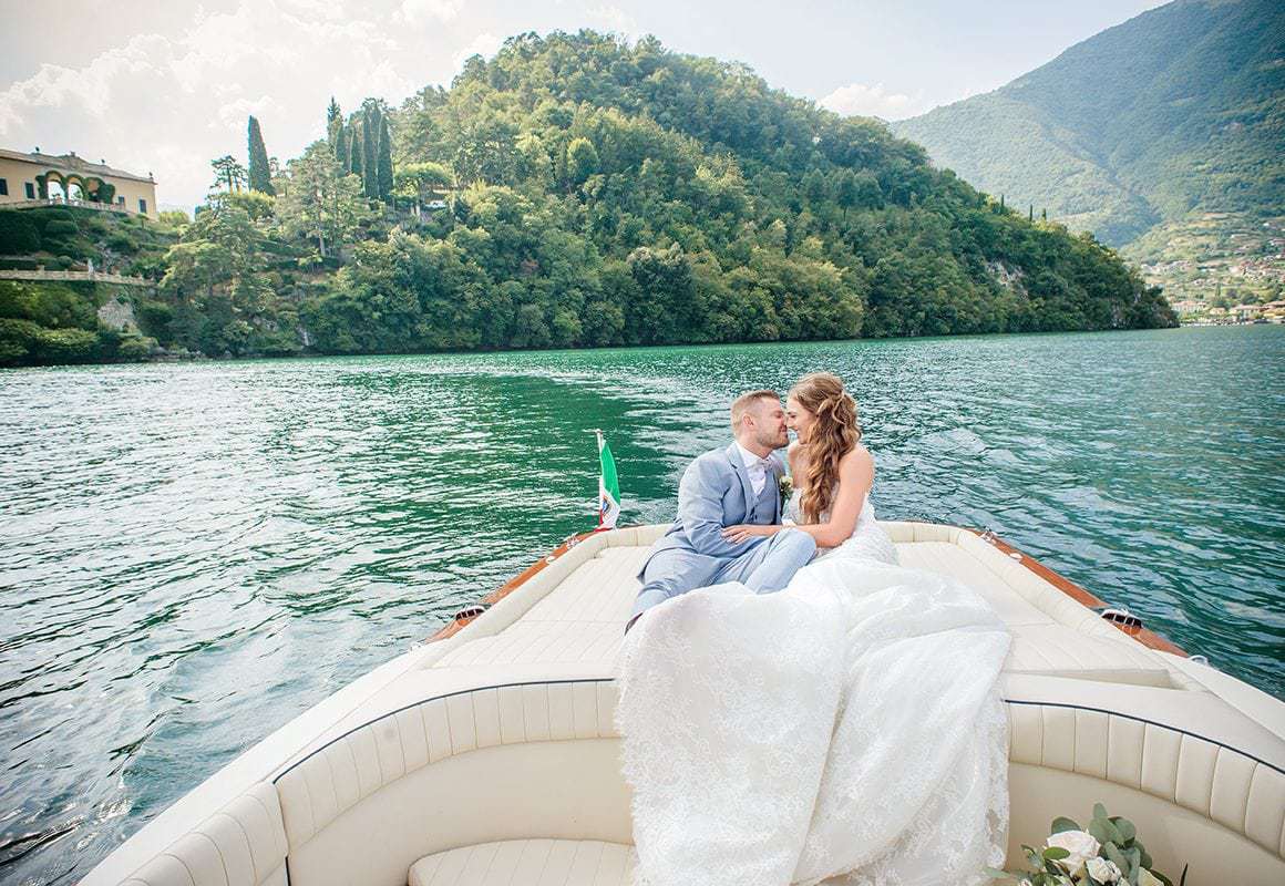 Lake Como Italy Bride and Groom Breathtaking Lanscapes Luxurious Boats Destination Wedding Photographer Catherine Bradley